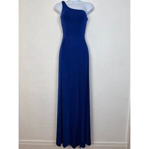 Lucy in the Sky Blue One Shoulder Maxi Dress Open Back Tie High Slit Formal XS